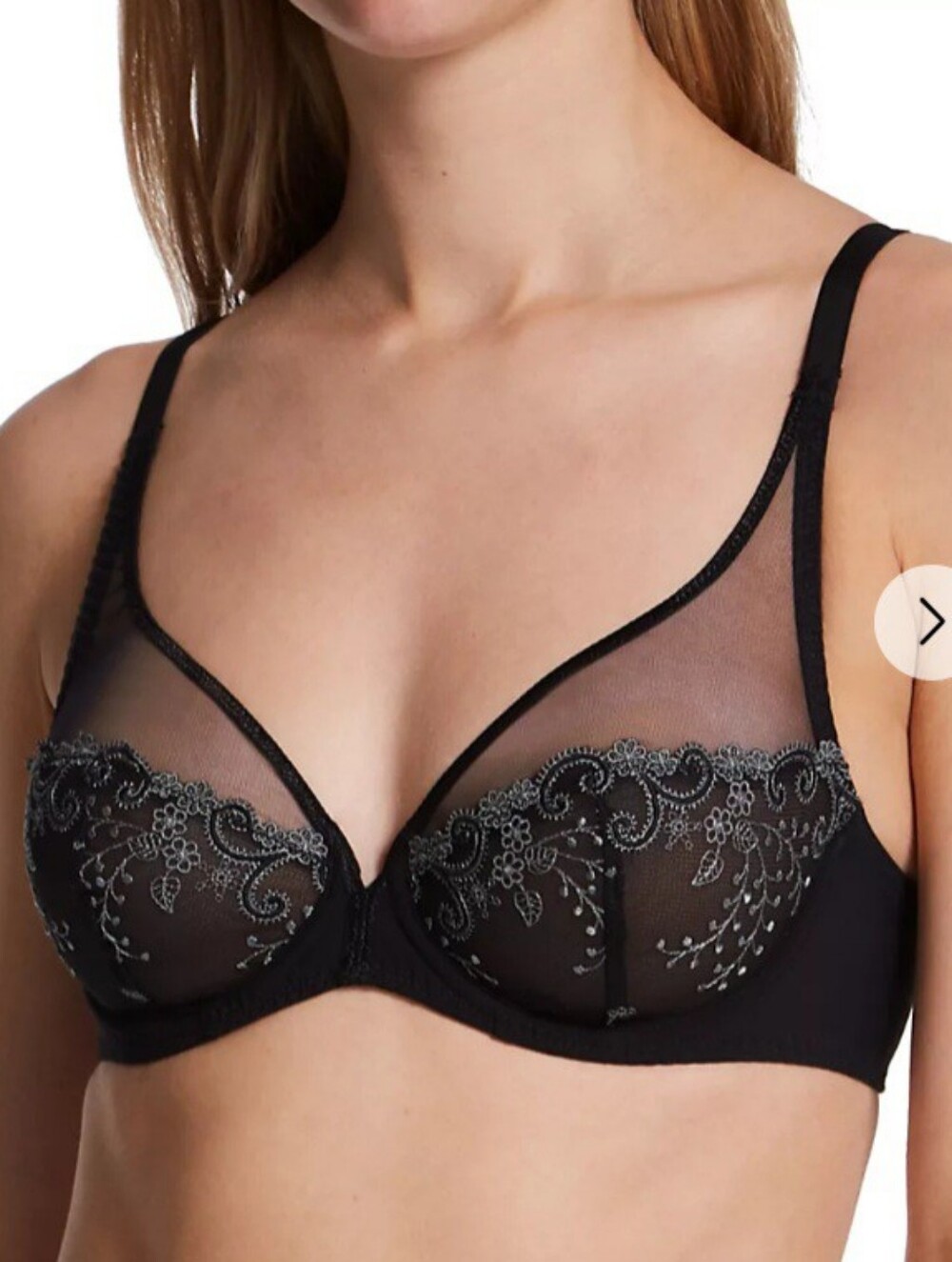Simone Perele Delice Sheer Plunge Black Bra, Size 38C